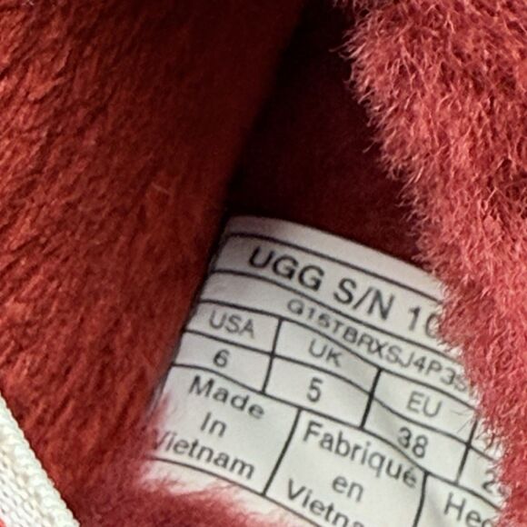 UGG Fluff Yeah Shearling Slingback Slippers Kids Girls 6 Burgundy Red Open Toe - Picture 11 of 14